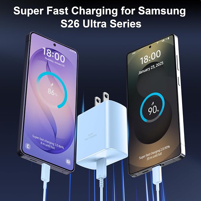 45W USB C Super Fast Charger Type C Charger Fast Charging Android Phone Charger Block with 6.6FT Type C Charging Cable for Samsung Galaxy S26 Ultra/S26/S26+/S25/S25 Ultra/S25+/S24 Ultra/S23 Ultra/S22