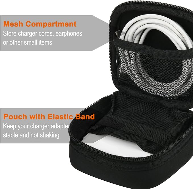 Travel Carrying Charger Storage Case Small Electronic Organizer Bag Compatible with MacBook MagSafe Power Adapter, Portable Pouch for Laptop Accessories, USB Drives, Gadgets, Tech Gear