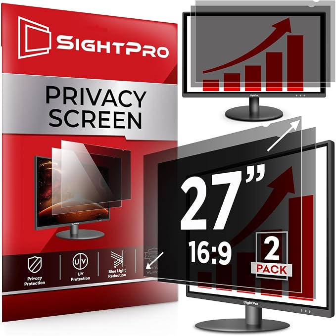 SightPro 27 Inch 16:9 [2 Pack] Computer Privacy Screen Filter for Monitor - Privacy Shield and Anti-Glare Protector