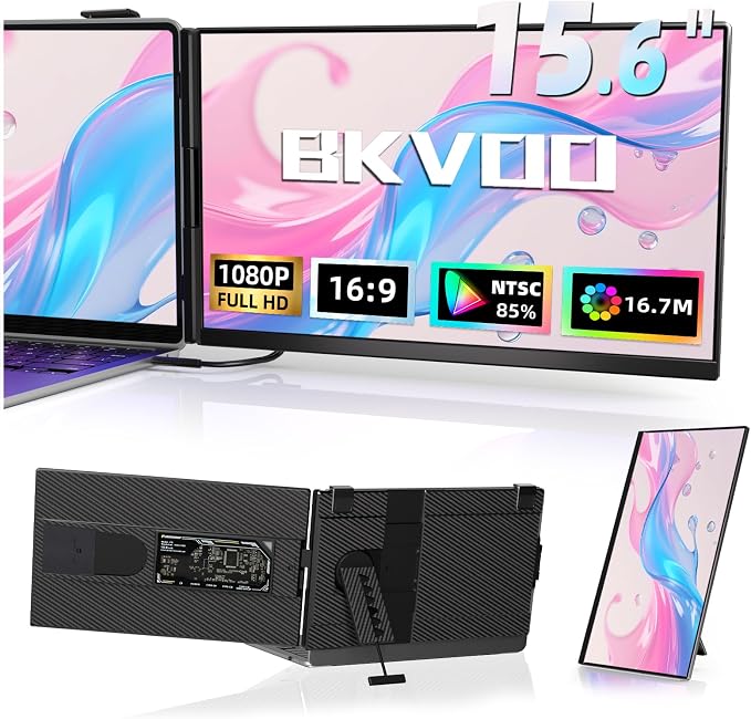 Laptop Screen Extender Dual Monitor - 15.6" Portable Monitor Detachable IPS 1080P FHD 85% NTSC Travel Screen USB-C HDMI Port Compatible with Wins Mac Chrome Dex Fits 13-17" Laptops