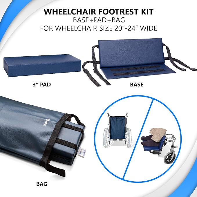 NYOrtho Wheelchair Foot-Rest Extender Elevating Pad - Leg Cushion Protector + Carrying Bag | Secures Easily with Quick-Release Strap Seat Widths 22" - 24" + Carrying Bag, 3" Foot Platform