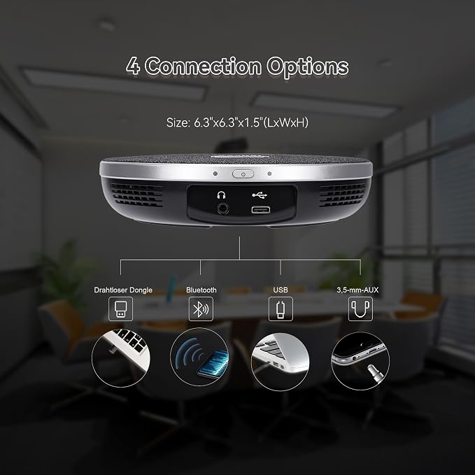 TONGVEO Conference Room Camera System 4K UHD 3X Optical Zoom 93° Ultra-Wide FoV USB3.0 PTZ Camera and Wireless Bluetooth Speakerphone with Microphones, Works with Zoom, OBS, Skype, Teams and More