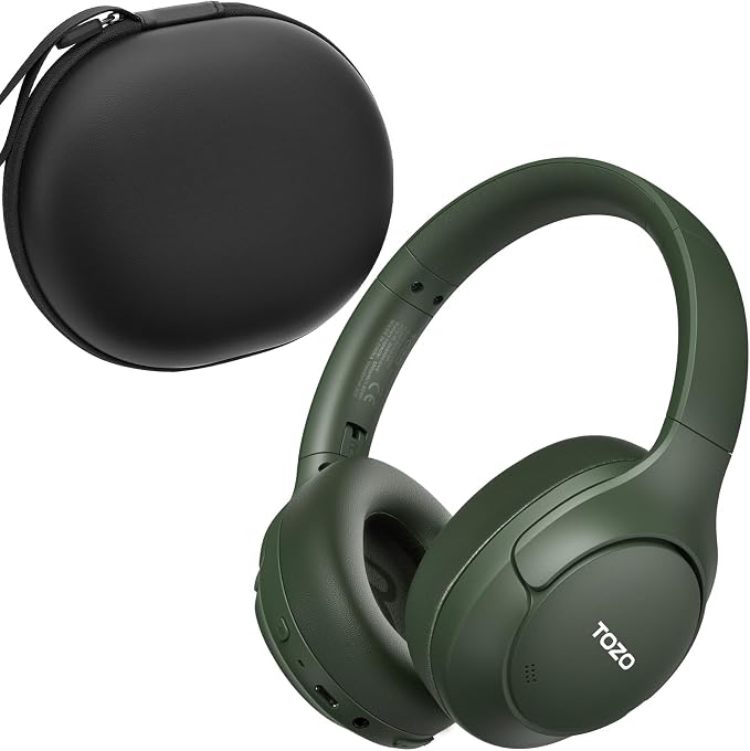 TOZO HT3 Hybrid Noise Cancelling Headphones, 90H Battery Life Wireless Over Ear Bluetooth 6.0 Foldable Headset, AI Voice Assistant with 5 Mics, Connect 2 Devices & Hi-Res Sound, 32 Audio EQ, with Case