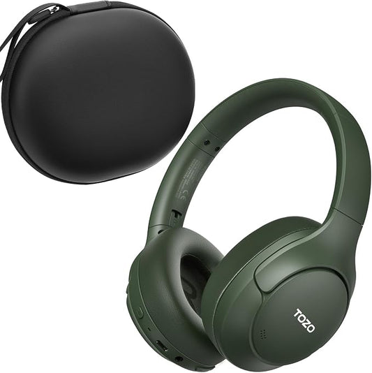 TOZO HT3 Hybrid Noise Cancelling Headphones, 90H Battery Life Wireless Over Ear Bluetooth 6.0 Foldable Headset, AI Voice Assistant with 5 Mics, Connect 2 Devices & Hi-Res Sound, 32 Audio EQ, with Case