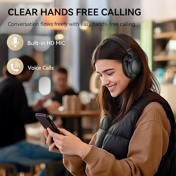 TECKNET Noise Cancelling Headphones Wireless & Wired, 70H Playtime Bluetooth Headphones Wireless Over Ear Built-in Mic,3.5mm Cable Dual Connection Foldable Headset Comfort for Home Office Travel,Black