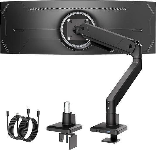 monTEK Single Monitor Arm with USB for Max 45 Inch Ultrawide Screens Adjustable Monitor Desk Mount Holds 35 Lbs Cable Management with C Clamp/Grommet Desk Mount, VESA 75/100mm