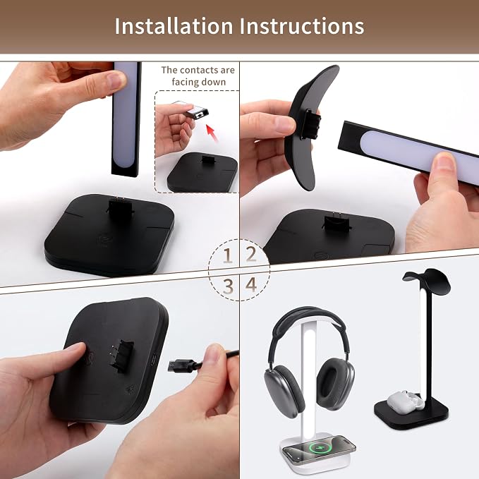 3 in 1 Gaming Headphone Stand with Wireless Charger, Desktop Headset Holder Hanger Rack, Wireless Charging Station Compatible for iPhone Series, PS5, Xbox, PC Gaming Desk Accessories, White