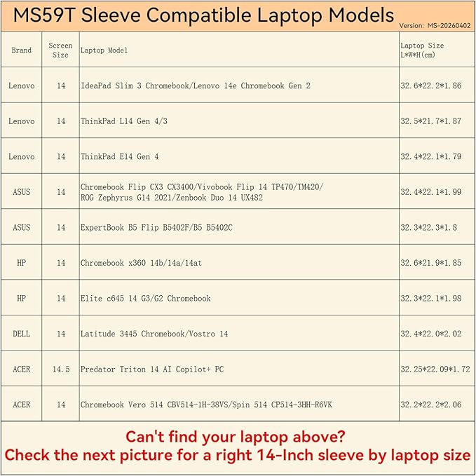 Smatree MS59T Hard Protective 14 inch Laptop Sleeve Case Compatible for Lenovo ThinkPad L14/IdeaPad, HP Chromebook/Elite, for DELL Latitude/Vostro 14, ASUS Zenbook/ExpertBook, ACER Chromebook