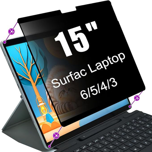 Privacy Screen Protector for Microsoft Surface Laptop 6/5/4/3 (15")- Nano-Suction Removable Anti-Spy Filter, Blue Light Blocking, Ultra-Thin Design