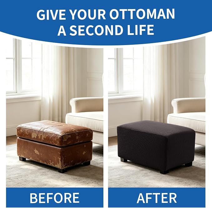 Ottoman Covers Ottoman Slipcovers Folding Storage Stool Washable Furniture Protector,Elastic Foot Stool Foot Rest Protector for Living Room Bedroom,X-Large,Coffee
