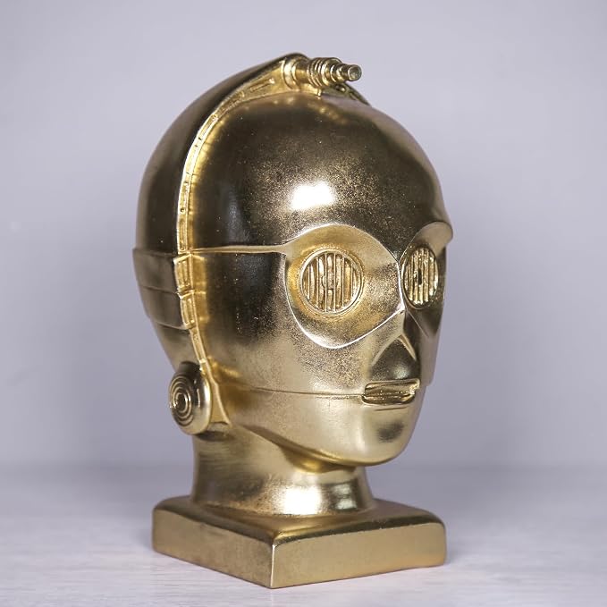 Home Decor Office Living Room Decor Robot Head Headphone Stand, Gold Metallic Finish, 10.63 x 7.09 x 5.91 inches, Decorative Display Holder for Gaming Headsets