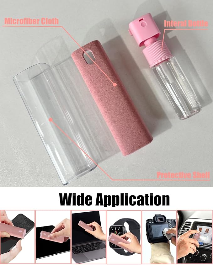 Screen Cleaner Spray and Wipe Touch Screen Cleaner for iPhone iPad Computer Laptop Tablet MacBook Cell Phone Eyeglasses（Pink）