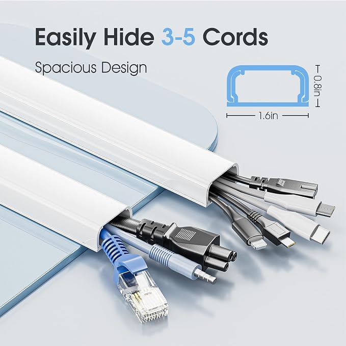 Large Cord Hider - 47in Wire Hiders for TV on Wall, Paintable Cable Hider, X-Large Cable Management Kit, Cord Hiding for Wall, W1.6in H0.8in White