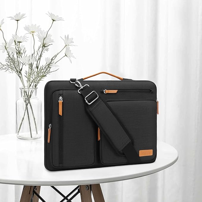 MOSISO 360 Protective Laptop Shoulder Bag,14 inch Computer Bag Compatible with HP Lenovo Dell ASUS Acer, HP, Dell Latitude, Lenovo,Side Open Messenger Bag with 4 Zipper Pockets&Handle, Black