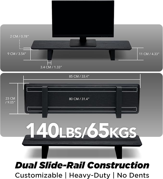 ULTRARM Moodular Wooden Monitor Stand 33.4” (85cm) Desk Organizer with Metal Slide Rails for Drawer, Tray, Laptop, Tablet, Phone & Headphones Customizable Riser for Organized Workspace Black MS85-B