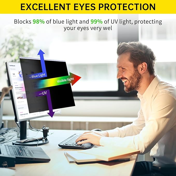 〔2-Pack〕 24 Inch Computer Privacy Screen Filter for 16:9 Monitor, Anti-Blue Light, Anti-UV,Blue Light Blocking Removable Privacy Protector Shield Fits 23.6", 23.8", 24" Monitors