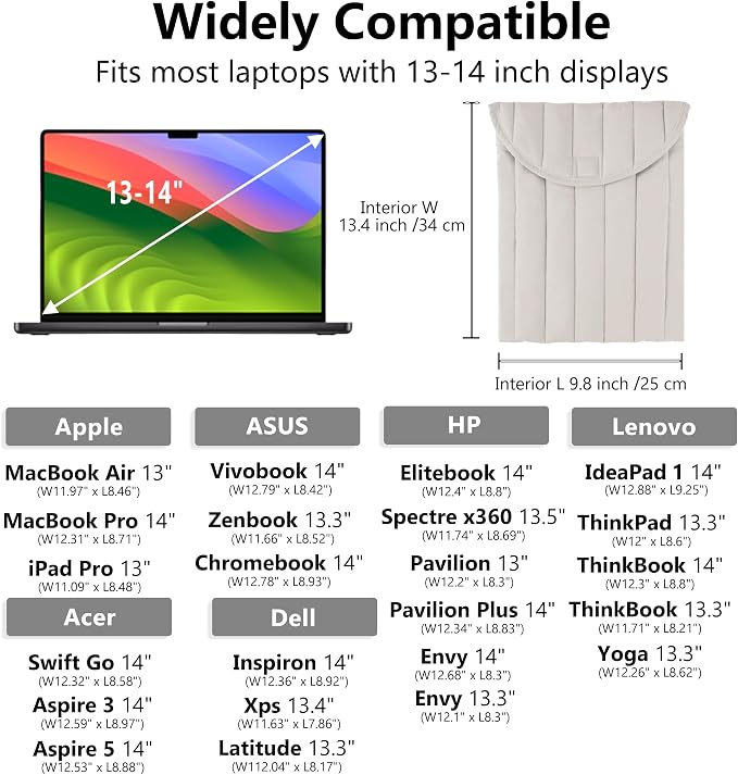 Puffy Laptop Sleeve Set 13-14 Inch Grey, Protective Carrying Case for Men and Women, Cute Case Bag Compatible with 13 Inch and 14 Inch Laptops, for MacBook Air M2 M1, Asus/Dell Xps/Lenovo in Cover