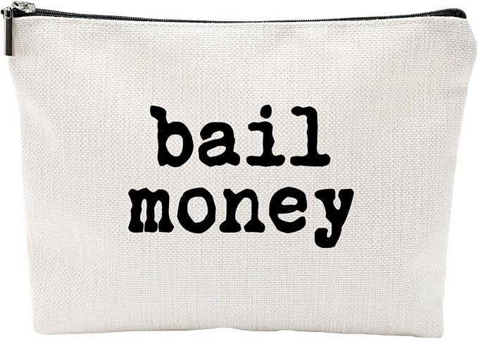 ZUYUROU Funny Makeup Bag Bail Money Novelty Cosmetic Pouch Travel Toiletry Case Organizer Humorous Gift for Women Friend Birthday Bachelorette Party Canvas Double Sided Print Zipper