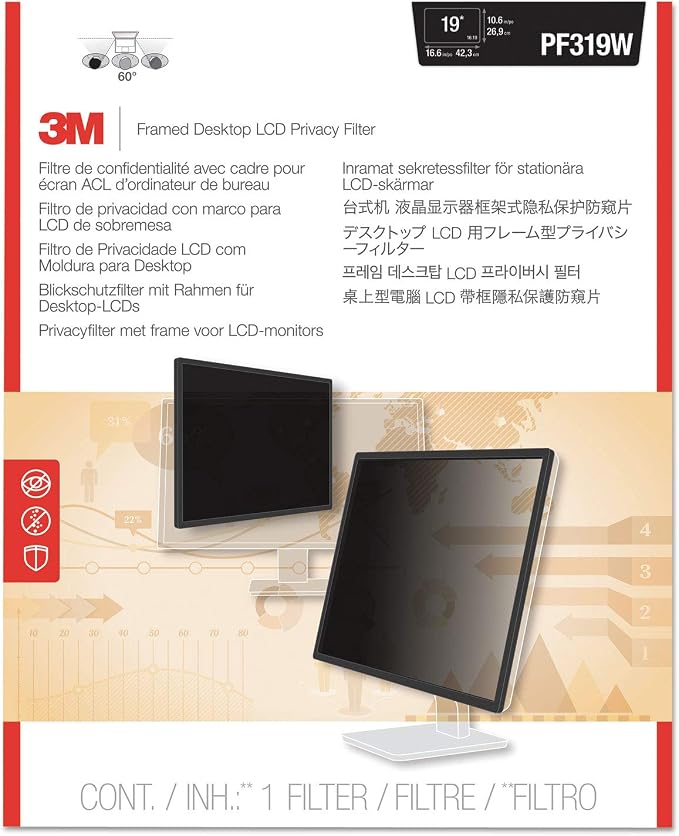 3M Privacy Filters PF319W3M Framed Privacy Filter for 19" Widescreen Monitor (16:10) (PF190W1F)