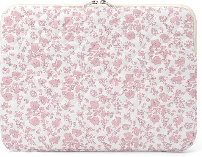 Puffy Laptop Sleeve 13-15.6 Inch Corduroy Quilted Laptop Protective Case Cute Floral Computer Sleeve Protective for MacBook