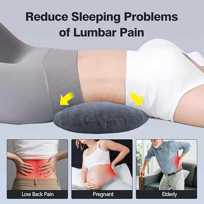 COMFYTHERA Lumbar Support Pillow for Sleeping Memory Foam Lumbar Support Cushion for Lower Back Pain Relief, Back Support Bed Pillow Waist Support (Dark Grey, Small)