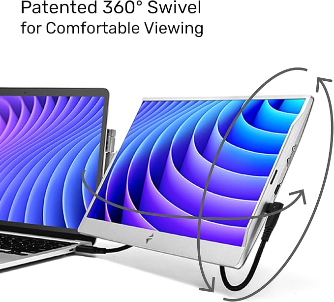 SideTrak Swivel 14" Patented Attachable Portable Monitor for Laptop | FHD TFT Laptop Dual Screen | Mac, PC & Chrome Compatible | Fits All Laptops | Powered by USB-C® or Mini HDMI (Light Silver)