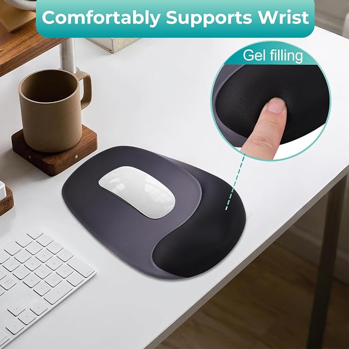 Mouse Pad with Wrist Rest Support, Ergonomic Mousepad with Comfortable Gel Cushion, Gaming Mouse Pad with Non-Slip PU Base, Relieve Pain Relief, for Home Office Computer Laptop, Black