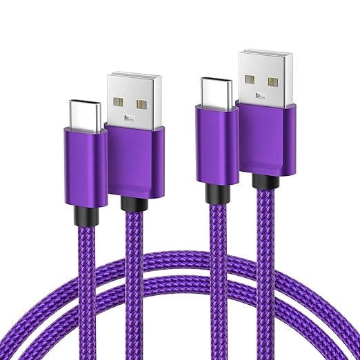 Basesailor for iPhone 17 16 Pro Max Charger Cord,USB to USB C Cable,Type C Charging Power Cord for Apple 17e 15 iPad 10 Air 4 5,Samsung Galaxy S26 S25 S24 S23,Purple,2Pack 6.6FT(2M)