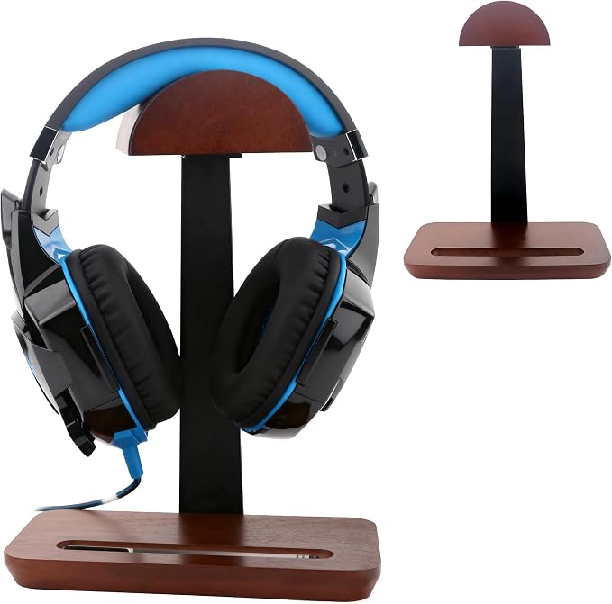 Wood Headphone Stand for Desk - Over-Ear Headphones Holder,Headset Stand,Universal Headphone Holder with Storage Base (Walnut)