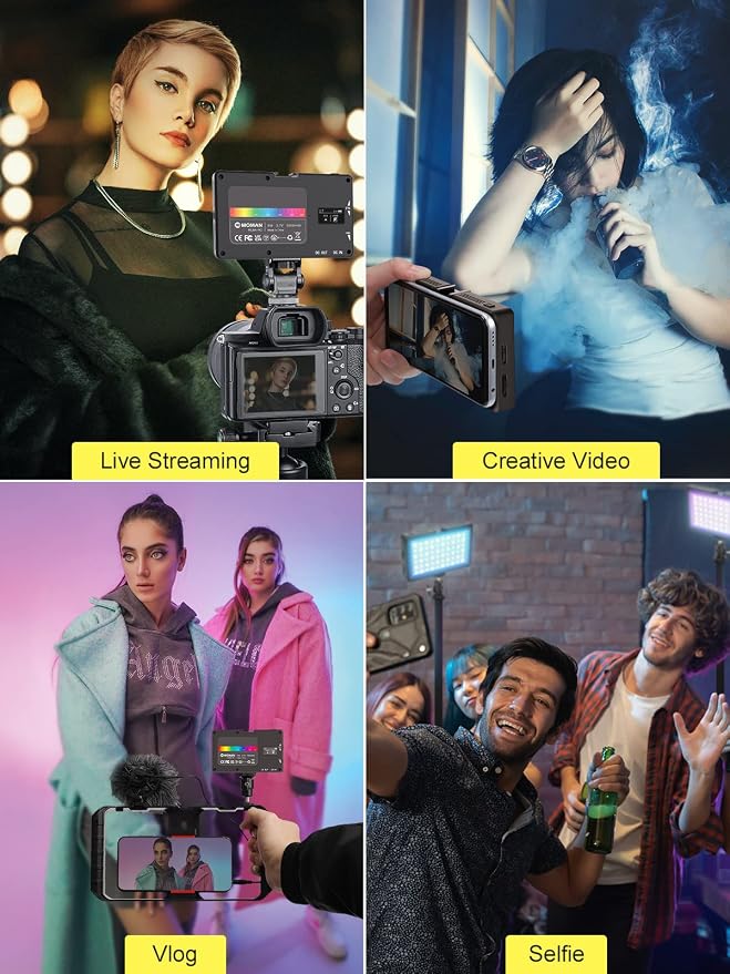 RGB LED Video Light, Moman Camera Light for Photography, Portable 5000mAh Video Recording Lights with Cold Shoe, Mini Light CRI98+Dimmable 2500-9000K Video Lighting, On-Camera-LED-Video-Light