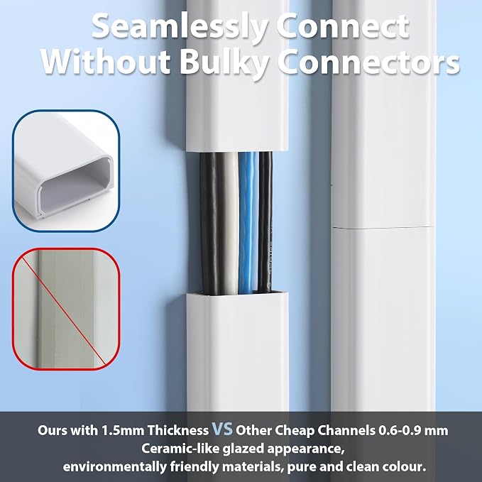 ZhiYo Cord Covers for Wires on Wall 32in(2xL16in), Wire Covers for Cords, X-Large TV Cord Hider Wire Hider for Cords, Cable Hider for Wall Mount TV, Cable Cover Wall Cable Raceway White W1.5in H0.7in