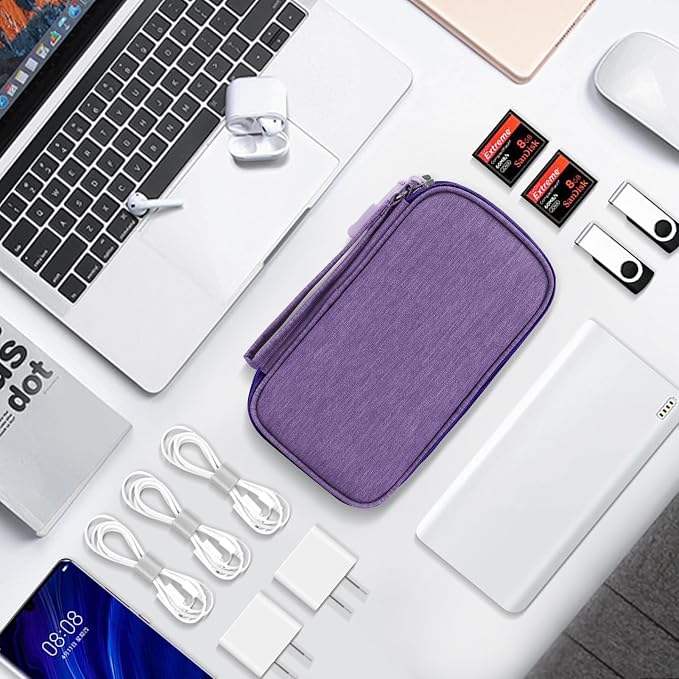 Skycase Electronic Organizer Travel Case - Waterproof Travel Cord Pouches for Organization, Cable Organizer, All-in-One Double Layers Storage Bag for Accessories, Charger, Cable, Purple - Medium