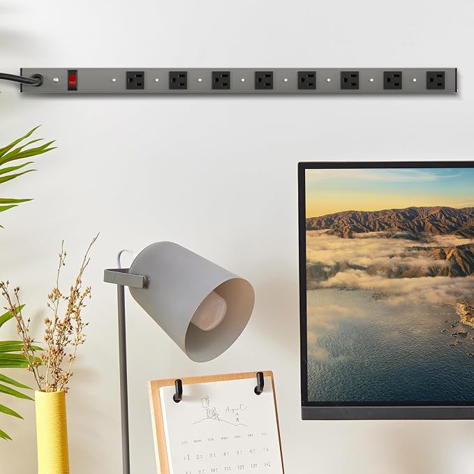 8 Outlets Surged Aluminum Alloy Heavy Duty Metal Socket Power Strip,Oviitech 6-Foot Long Extension Cord with Surge Protection.ETL Certified,Aluminum Alloy Silver with Black Hole.