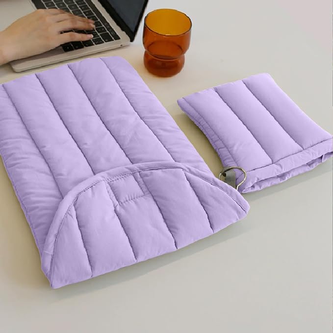 Puffy Laptop Sleeve Set 13-14 Inch Purple, Protective Carrying Case with Data Cable Bag, Cute Case Bag Compatible with 13 and 14 Inch Laptops, for MacBook Air M2 M1, Asus/Dell Xps/Lenovo