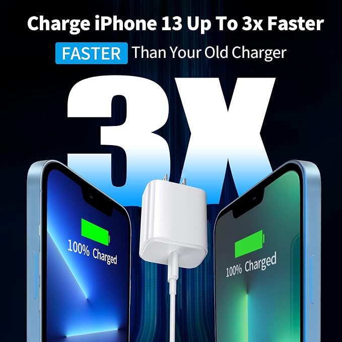 【MFi Certified】iPhone 14 Fast Charger, Linocell 2Pack 20W PD USB-C Power Type-C Wall Charger Adapter with 6FT Type-C to Lightning Cable Compatible for iPhone 14 13 12 11 Pro Max XS XR Mini X 8 SE iPad