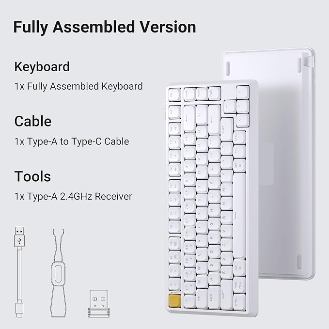 Keychron KJ1 Low Profile Wireless Mechanical Keyboard, 2.4 GHz Bluetooth QMK 75% Layout RGB, Hot-swappable Banana Switch Compatible with Mac Windows Linux, 2000mAh Fast Charge for Gaming - White