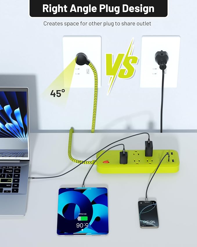 USB Surge Bar 4 Power Strip - 4 Outlets 4 USB Ports(1 USB C), Multi Plug Outlet Extender with 6Ft Braided Extension Cord, 1800 J, Wall Mount, Flat Plug, Desk Charging Station for Office Home