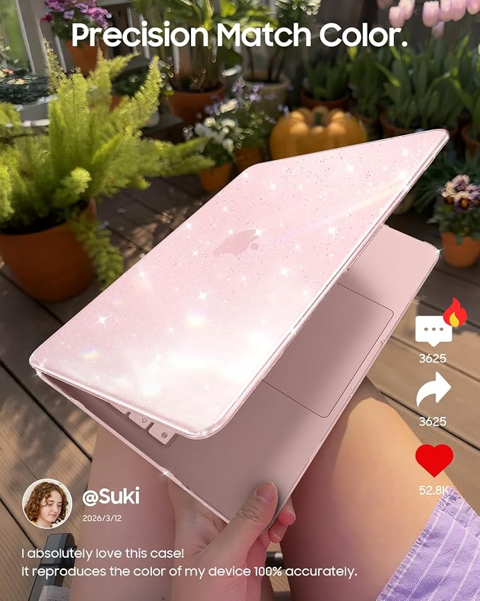 Fintie Compatible with MacBook Neo 13 Inch Case 2026 Model A3404 with A18 Pro Chip, Ultra-Thin Scratch Resistant Protective Hard Shell Cover with Keyboard Skin & Screen Protector (Glitter Blush)