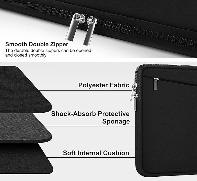 15 Inch Laptop Sleeve, Durable Computer Carrying Bag Protective Case Cover Briefcase Handbag with Front Pocket, Slim Laptop Case Cover for 15.4 Inch HP, Dell, Lenovo, Asus, Notebook, Black