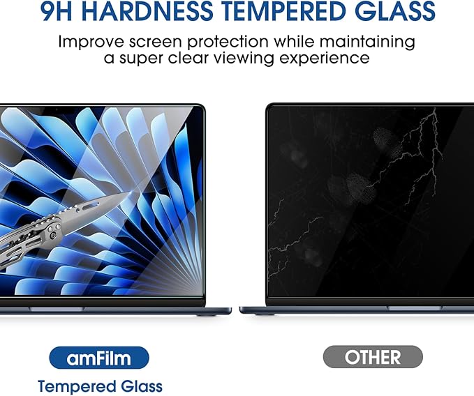 amFilm Designed for MacBook Air 15-Inch (M4 Chip/M3 Chip/M2 Chip, 2023-2025 Released) Tempered Glass Screen Protector [Zero Bubbles][9H Hardness][ Anti-Scratch][ Anti-Fingerprint], 1 Pack