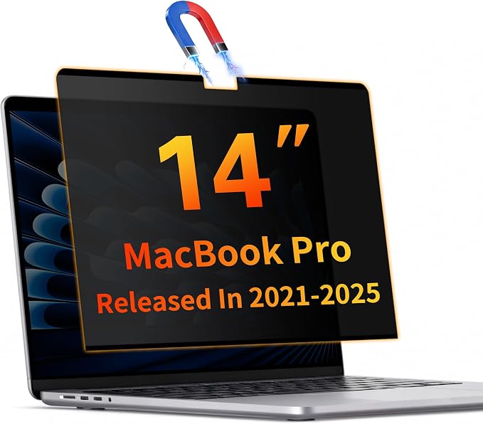 Juvraixo Magnetic Privacy Screen Protector for Macbook Pro 14 Inch (2021-2024, M1, M2, M3, M4), Matte Removable Private Anti Blue Light Glare for 14.2" Mac Pro Laptop Computer