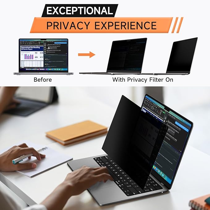 Mamol 360° Privacy Screen for MacBook Air 13.6 & 13 Inch 2022-2026 (M2, M3, M4, M5), Anti Glare Blue Light Filter, Nano No Glue 4 Way Anti Spy Black Protector for Mac Air 13In Laptop Computer