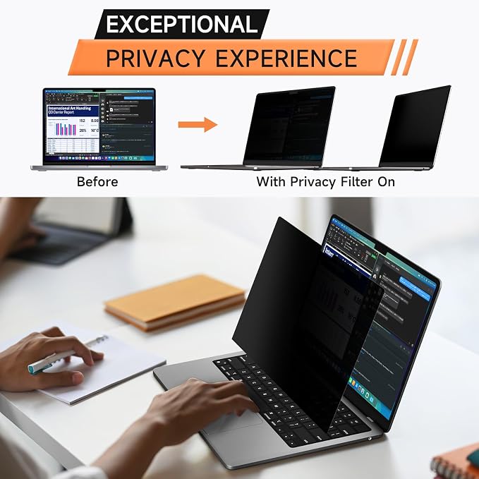 360° Privacy Screen for MacBook Pro 16 Inch (2021-2026, M1, M2, M3, M4, M5, Pro, Max), Anti Glare Blue Light Filter, Nano No Glue Anti Spy Black Protector for Mac 16In Laptop