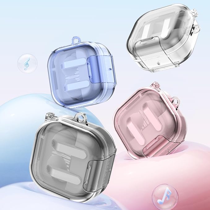 CameCosy Transparent case Compatible for Samsung Galaxy Buds 4/Buds 4 Pro 2026 with Lock Buckle & Phone Stand Function, TPU Shockproof Anti-Scratch Cover with Carabiner for Women Men, Clear Blue