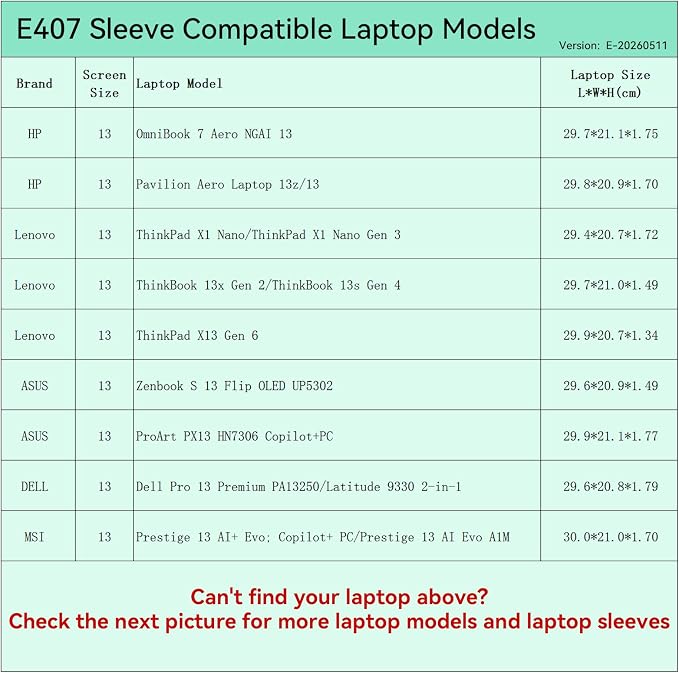 Smatree Elite Laptop Sleeve for 13 inch HP OmniBook 7/Pavilion, Lenovo ThinkPad X1 Nano/ThinkBook, ASUS Zenbook/ProArt, DELL Latitude/Pro 13, MSI Prestige, Protective Laptop Case with Pocket(E407)