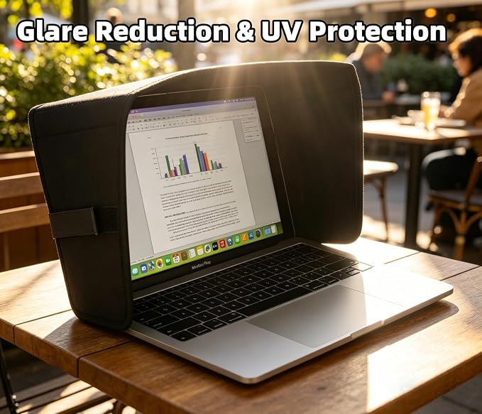 Laptop Sun Shade for Outdoor Work, Light Weight Computer Privacy Hood & Glare Shield, Foldable Shield Cover, L(Most 15-16" Laptop)
