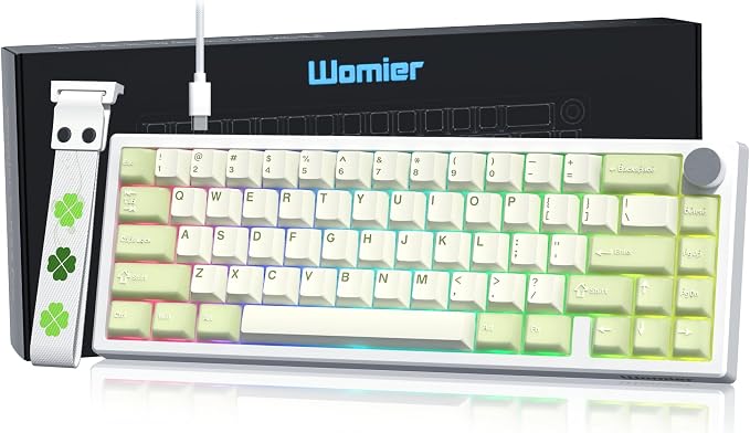 Womier 60% Gaming Mechanical Keyboard Green QMK/VIA Creamy Keyboard Wired, Hot Swappable Gasket Mount RGB Key Board & PBT Keycaps(VK66 PRO)