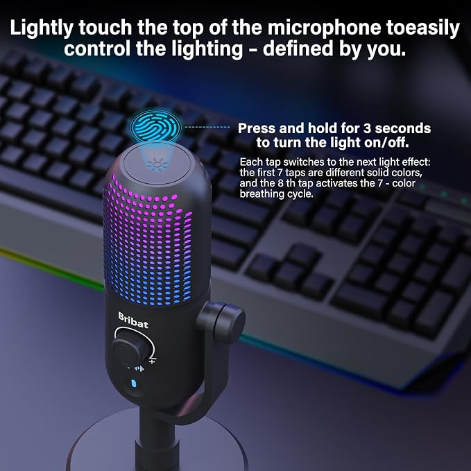 USB Microphone for PC Gaming,Streaming&Podcast,Plug & Play RGB Desktop Mic with One-Touch Mute,Cardioid Noise-Canceling Computer Mic for Twitch,YouTube,Recording on PC & Laptop(Black)