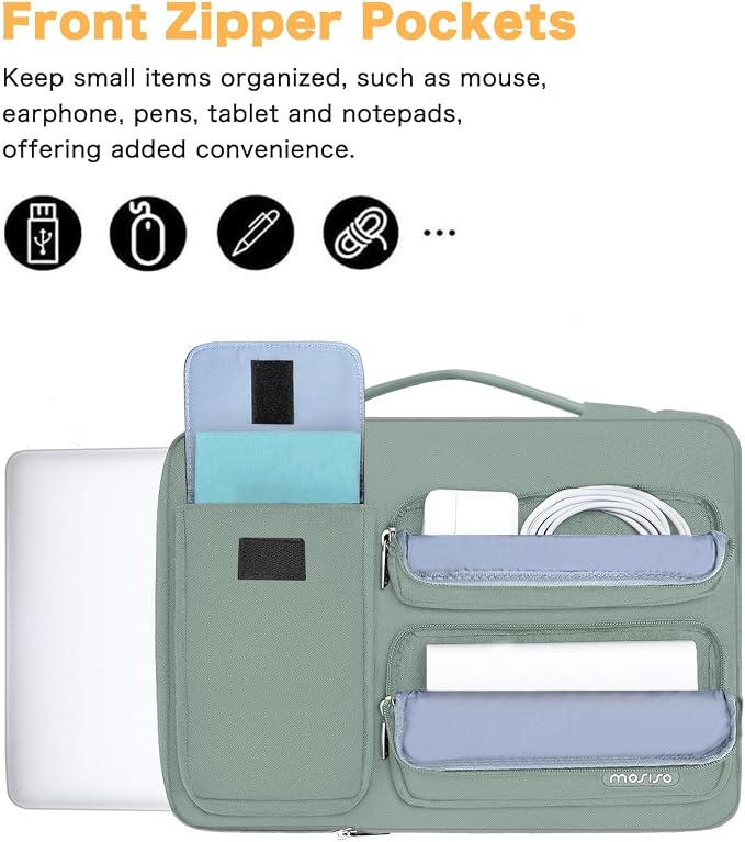 MOSISO 360 Protective Laptop Case 13 inch, Laptop Sleeve Compatible with MacBook Air 13 inch M5 M4 M3 M2 M1 2026-2018 / Neo/Pro 13 M2 M1, Side Open Bag with 2 Raised&1 Flapover Pockets,Antique Green