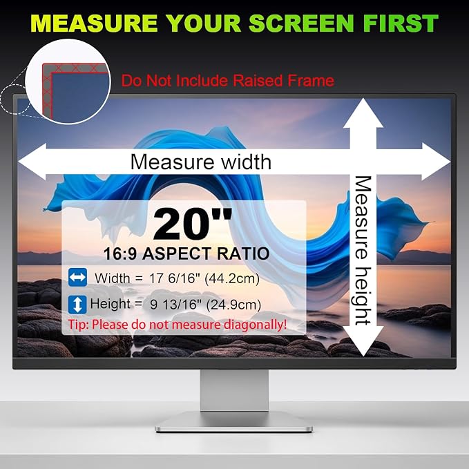 5 Pack Privacy Screen for 20 Inch 16:9 (44.2x24.9cm) Computer Monitor - Blue Light Filter & Anti-Glare, Removable Screen Privacy Shield | PC Protector Film for Office